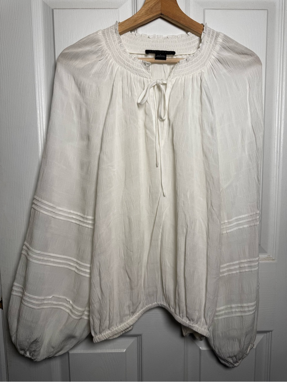 Sanctuary Ivory Boho Peasant Blouse Balloon Sleeve Textured Top Size Large
